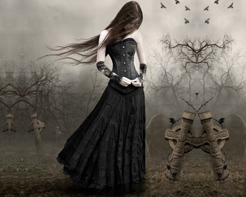 Woman in Black Dress — Somber, Digital Art