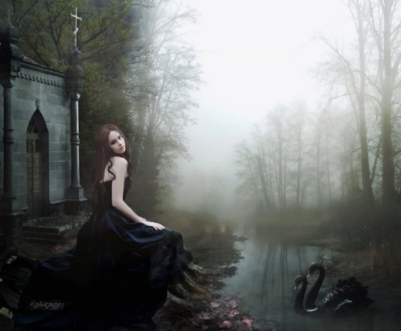 Woman in Black Dress — Somber, Morning