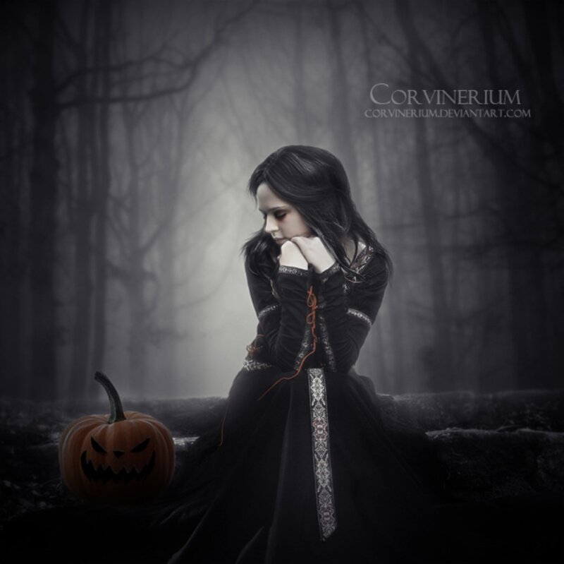 Woman in Black Dress — Somber, Night, Digital Art