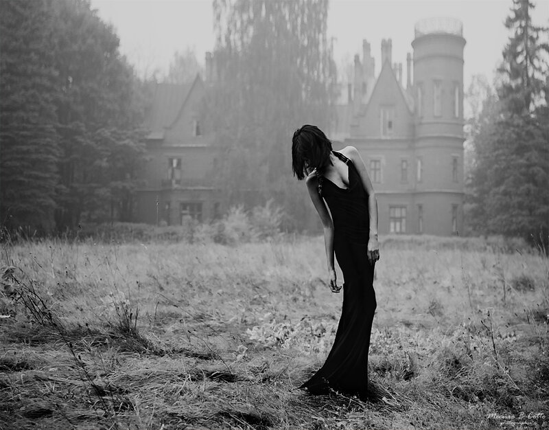 Woman in Black Dress — Somber, Photograph