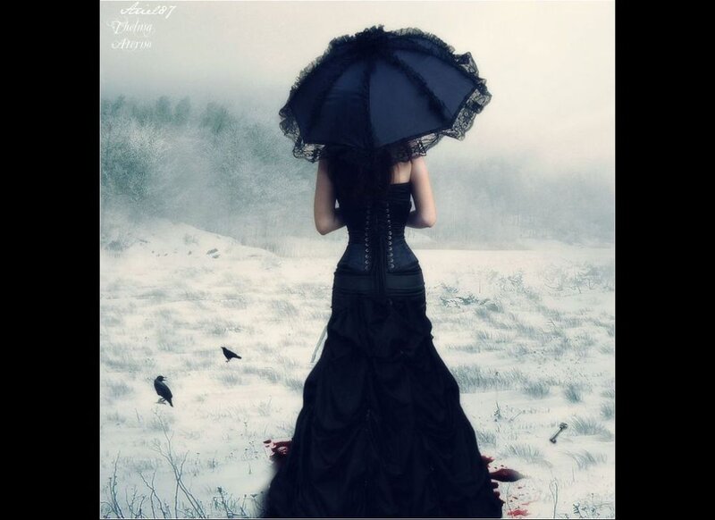 Woman in Black Dress — Somber, Winter, Digital Art