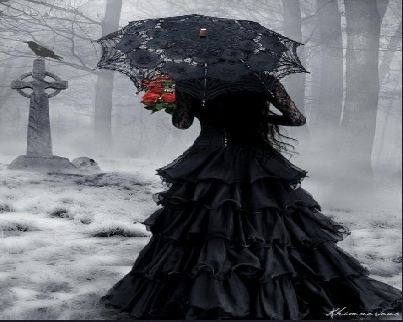 Woman in Black Dress — Somber, Winter