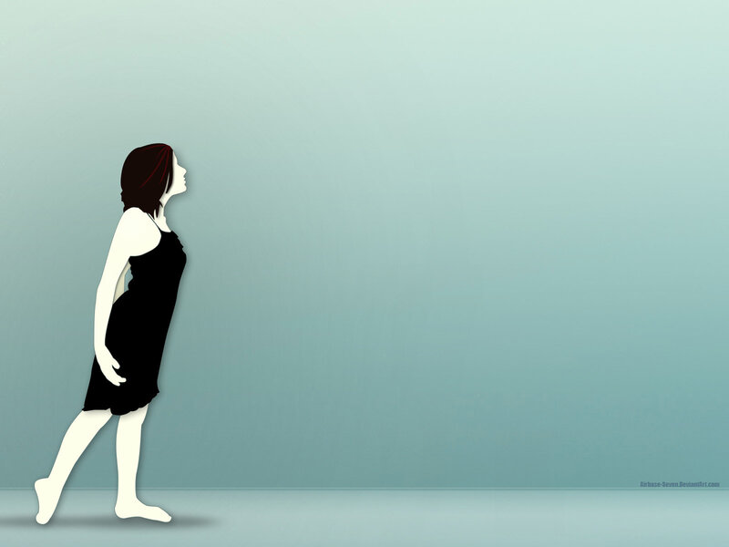 Woman in Black Dress — Teal, Serene, Digital Art