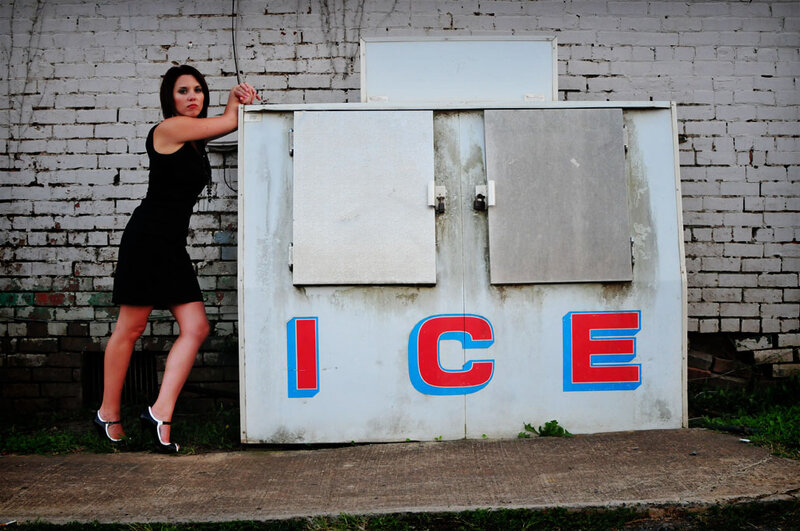 Woman in Black Dress — White, Dramatic, Photograph, Ice Machine
