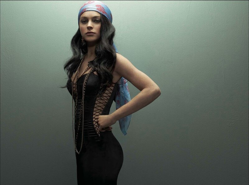 woman in black dress with bandana