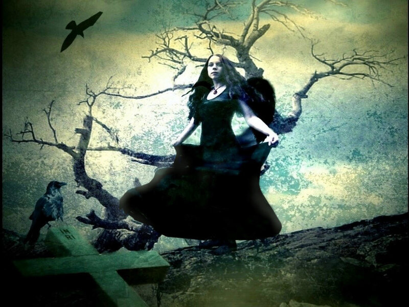 woman in black dress with crows