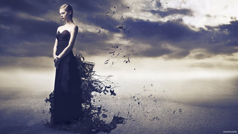 woman in black dress with dark wings