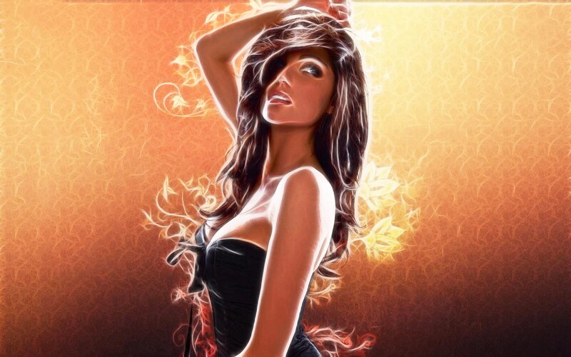 woman in black dress with glowing aura