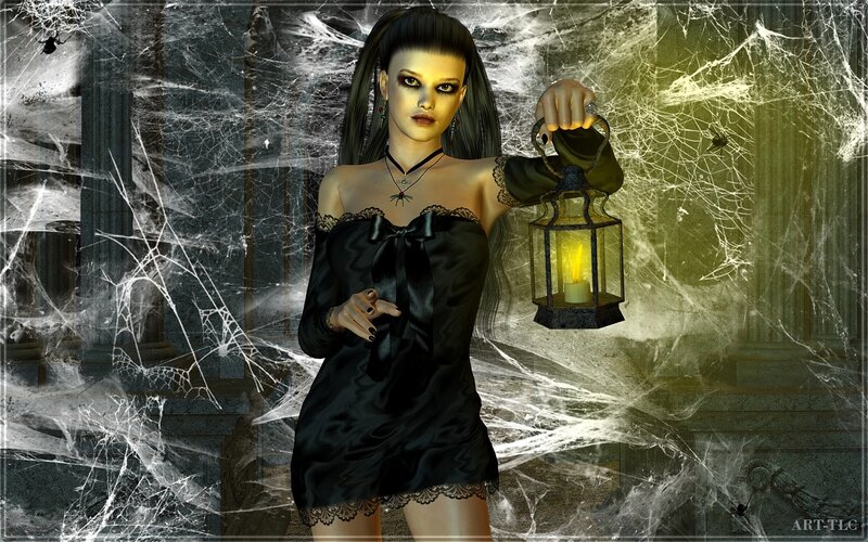 woman in black dress with lantern