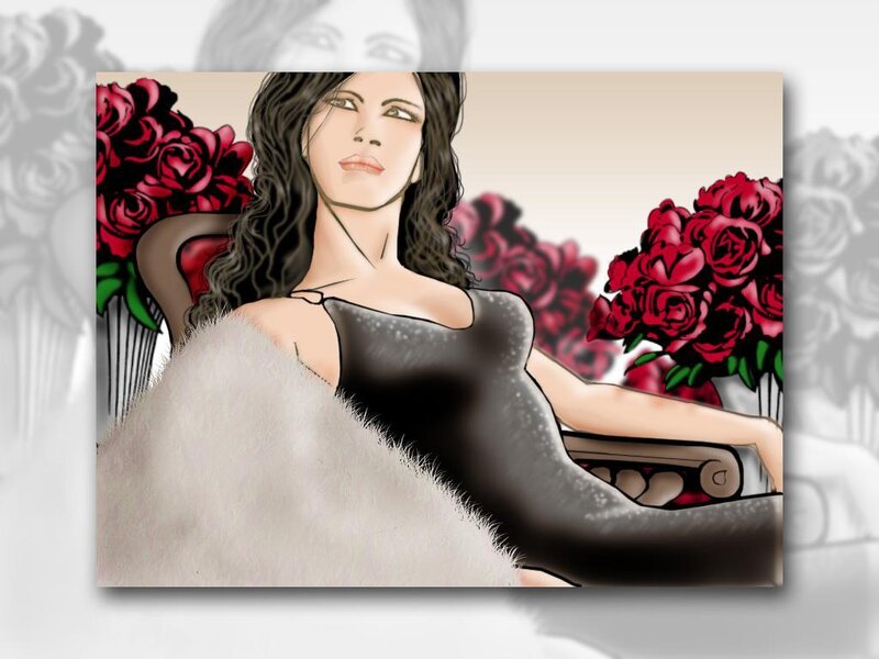 woman in black dress with roses