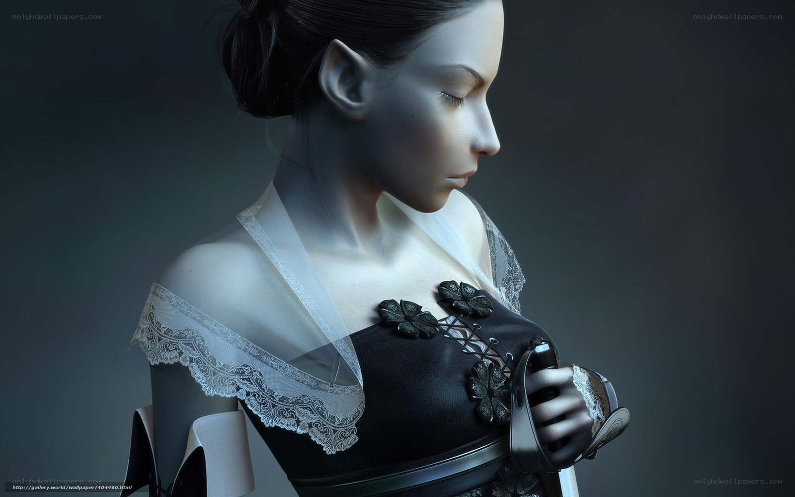 woman in black dress with sword