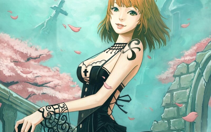 woman in black dress with tattoo