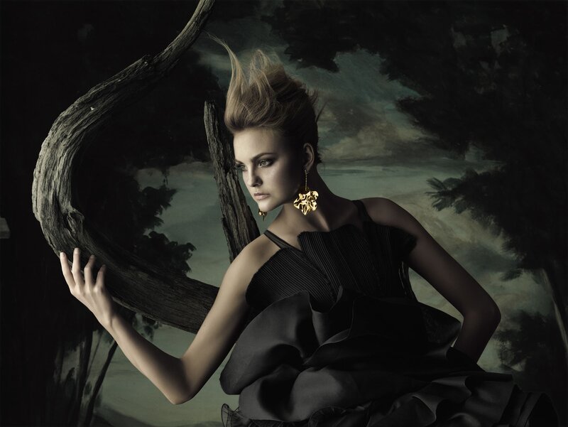 woman in black dress with tree