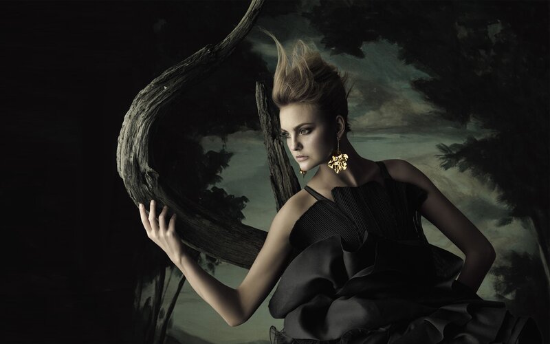 woman in black dress with tree