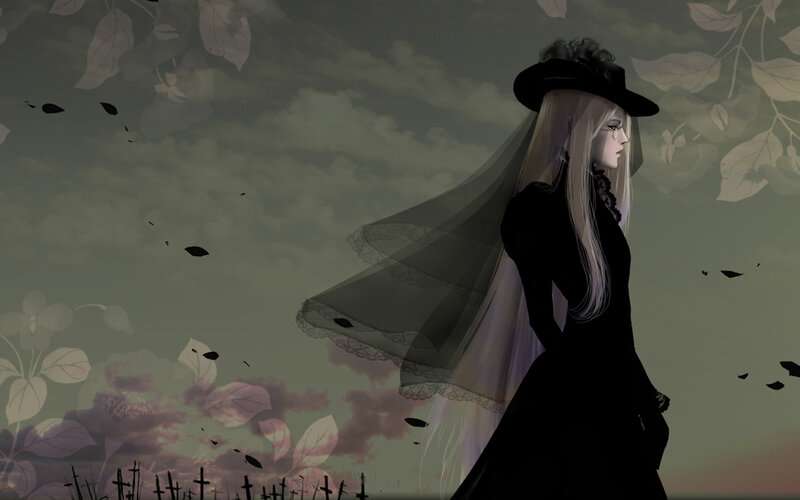 woman in black dress with veil