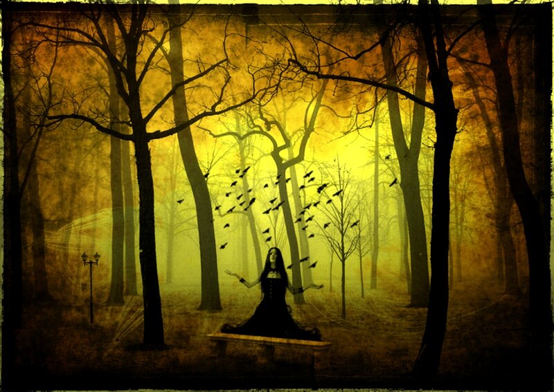 Woman in Black Dress — Yellow, Mysterious