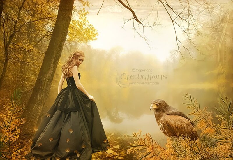 Woman in Black Dress — Yellow, Serene, Autumn