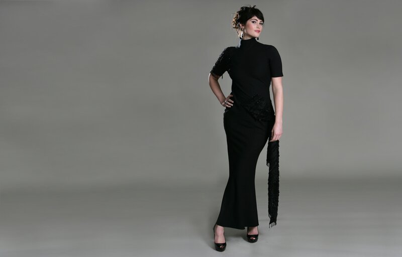 woman in black evening dress