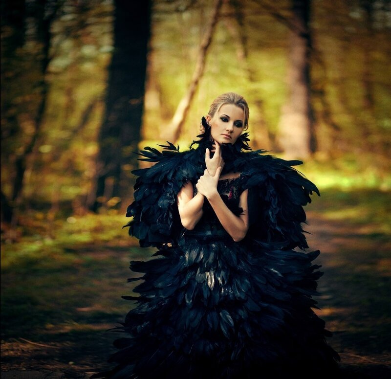 Woman in Black Feather Dress — Dramatic, Afternoon