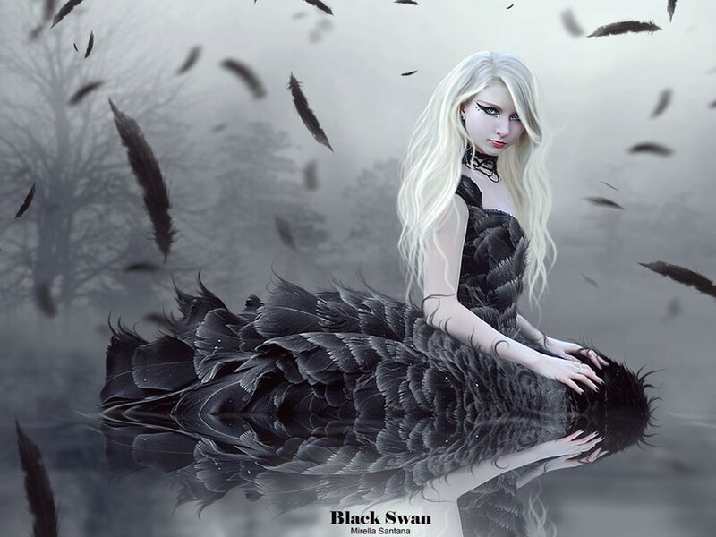 Woman in Black Feather Dress — Dramatic, Digital Art