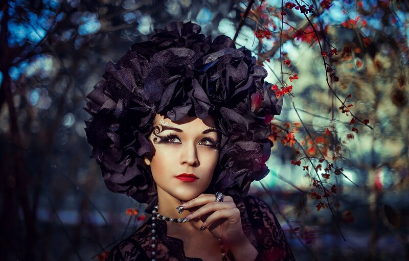 Woman in Black Floral Hat
