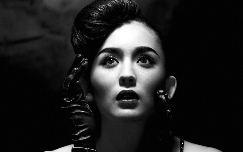 Woman in Black Gloves — Dramatic, Photograph, Makeup, Hair, White