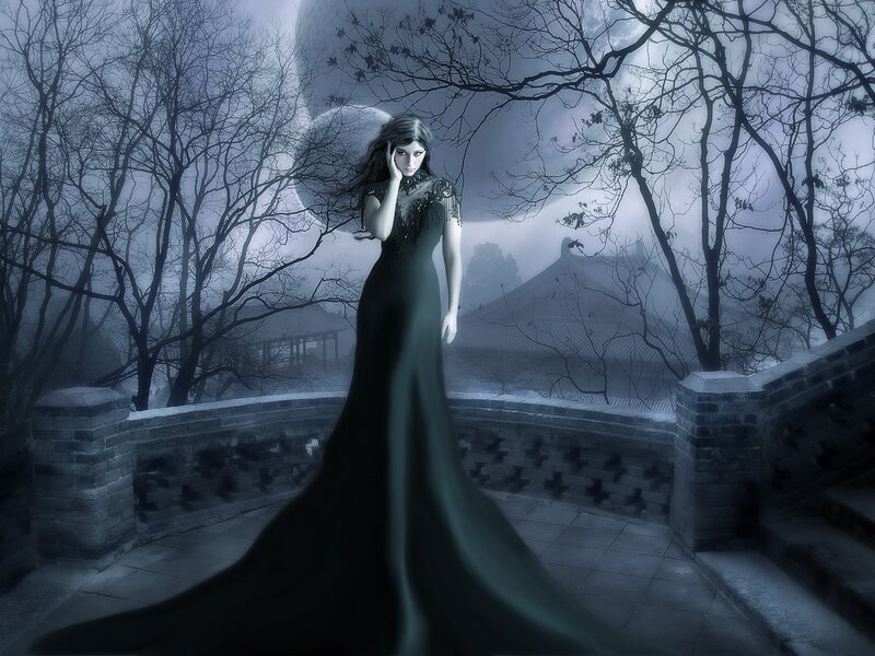Woman in Black Gown — Dark, Night