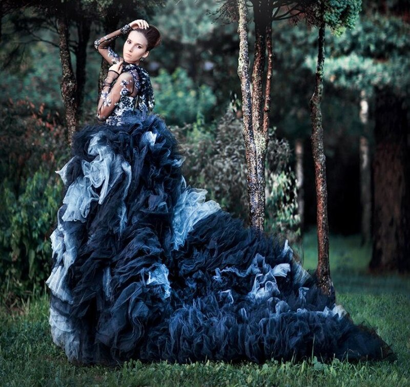 Woman in Black Gown — Dramatic, Afternoon, Photograph, Forest
