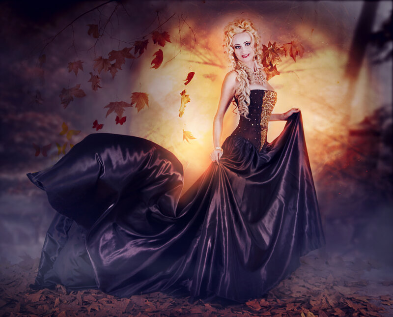 Woman in Black Gown — Dramatic, Autumn, Photograph