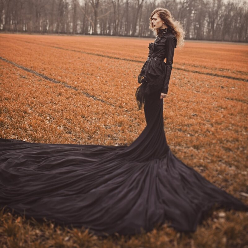 Woman in Black Gown — Dramatic, Autumn