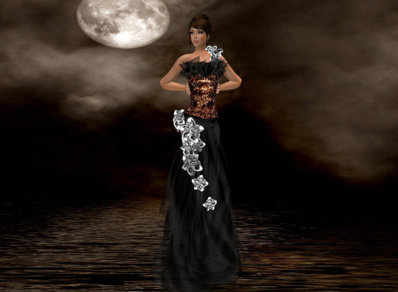 Woman in Black Gown — Dramatic, Night, 3d Render