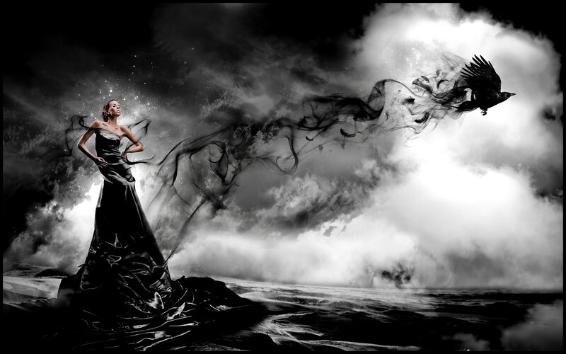 Woman in Black Gown — Dramatic, Night, Digital Art