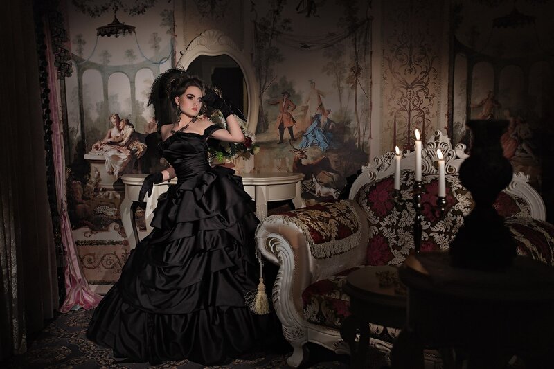 Woman in Black Gown — Dramatic, Night, Photograph, Candlelight