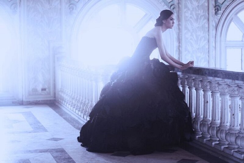 Woman in Black Gown — Dramatic, Photograph, Dress