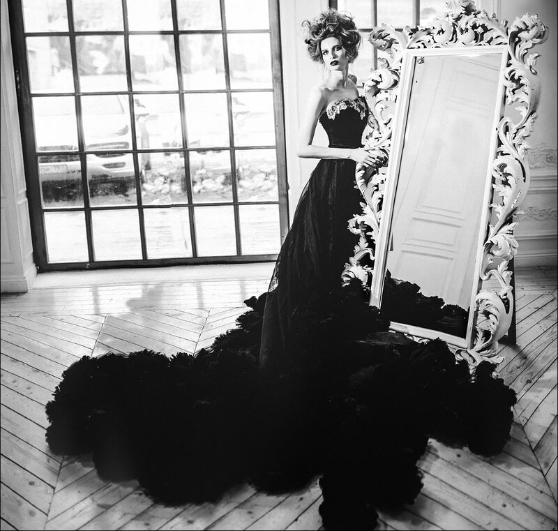 Woman in Black Gown — Dramatic, Photograph, Mirror