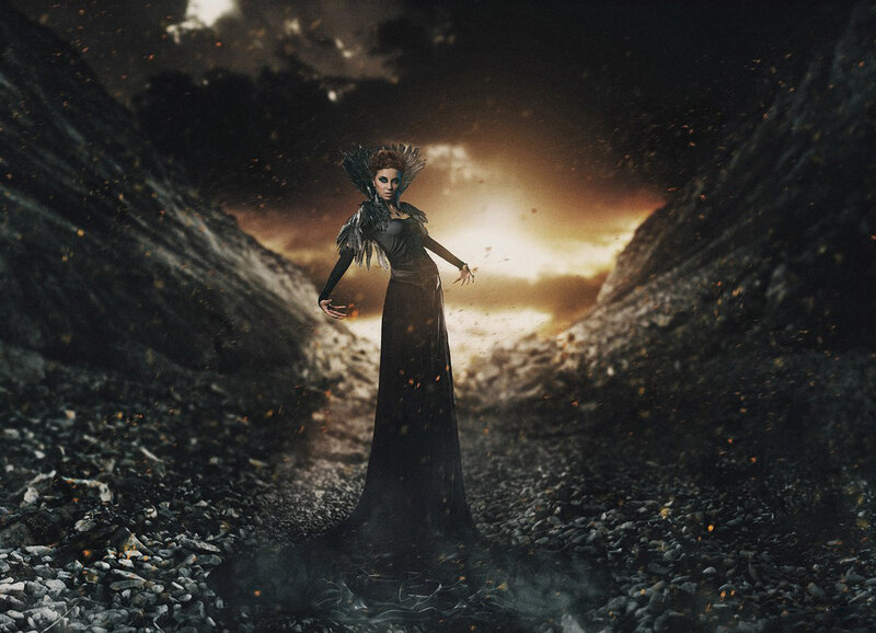 Woman in Black Gown — Dramatic, Sunset