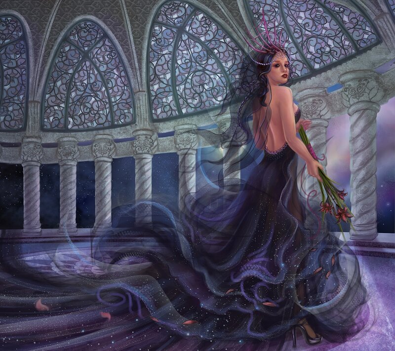 Woman in Black Gown — Purple, Dramatic