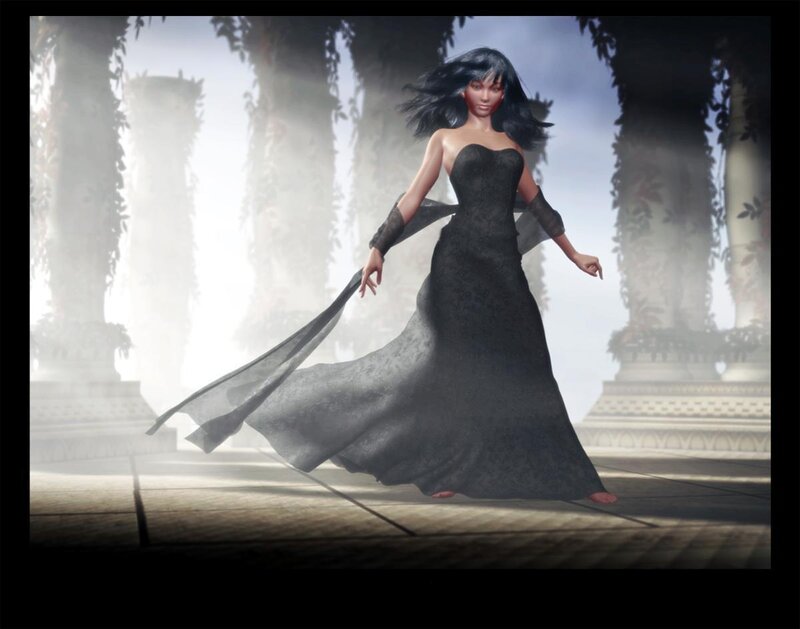 woman in black gown walking