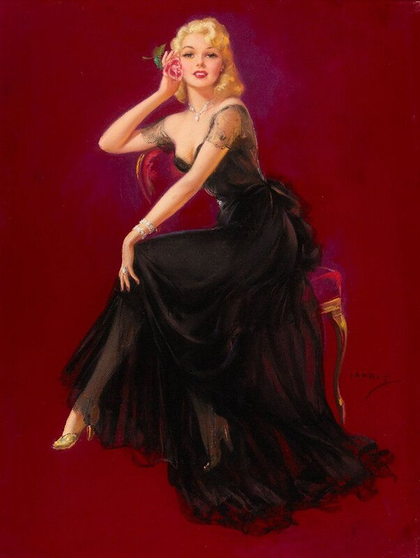 Woman in black gown with rose