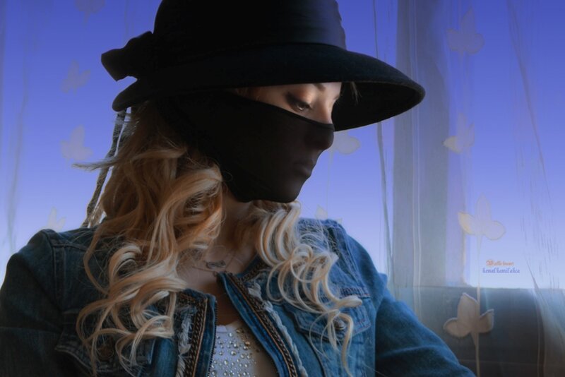 Woman in Black Hat — Blue, Dramatic