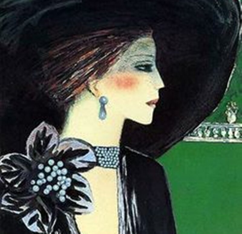 Woman in Black Hat — Dramatic, Illustration, Earring