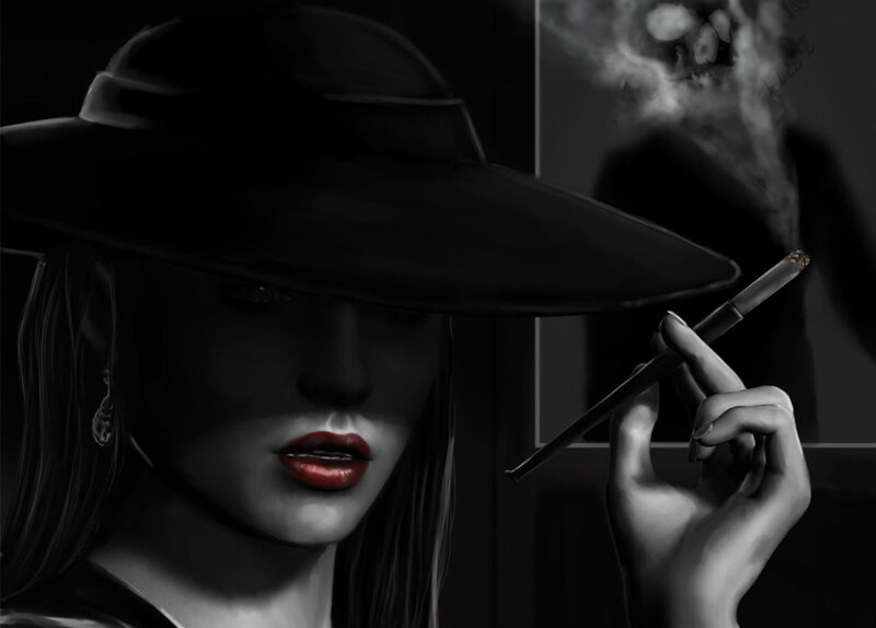 Woman in Black Hat — Dramatic, Night, Digital Art