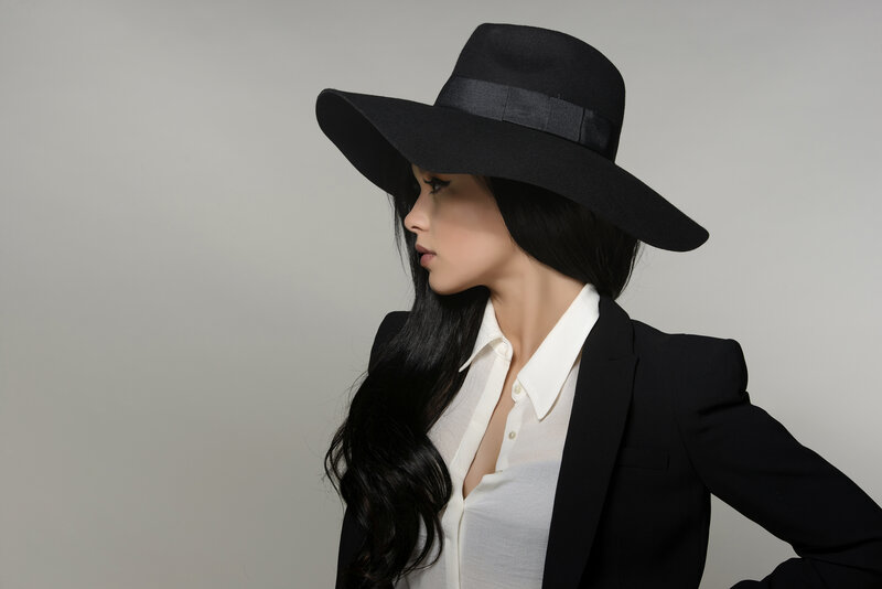 Woman in Black Hat — Dramatic, Photograph, Blazer