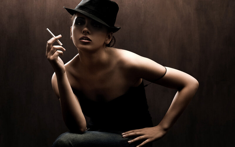 Woman in Black Hat — Dramatic, Photograph, Cigarette