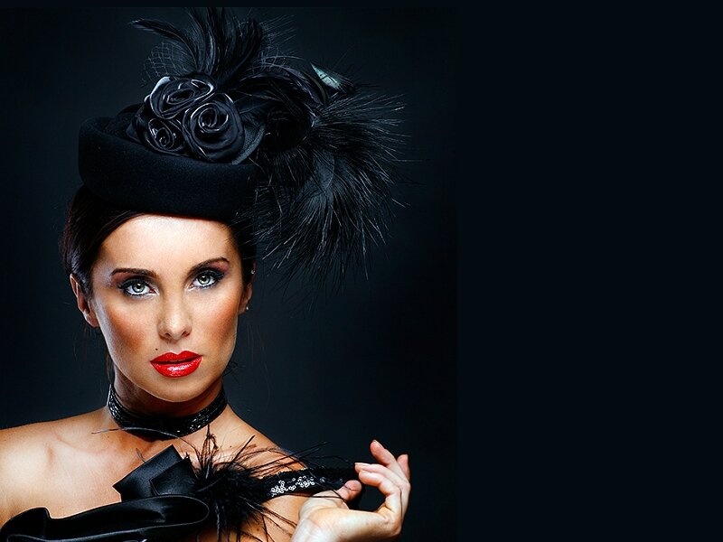 Woman in Black Hat — Dramatic, Photograph, Feathered Hat