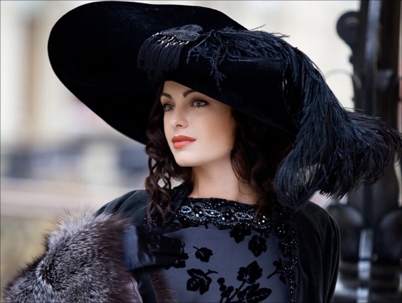 Woman in Black Hat — Dramatic, Photograph, Fur Coat