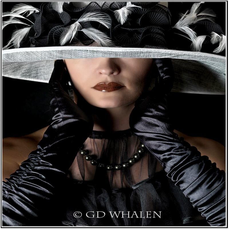 Woman in Black Hat — Dramatic, Photograph, Gloves