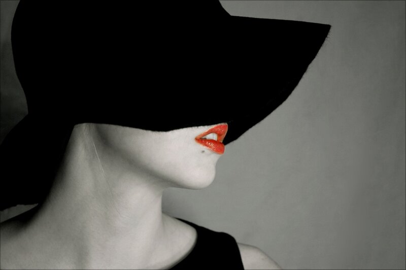 Woman in Black Hat — Dramatic, Photograph, Lips, Neck