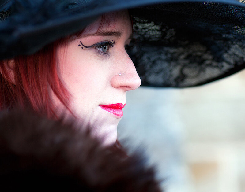 Woman in Black Hat — Dramatic, Photograph, Makeup, Fur Collar