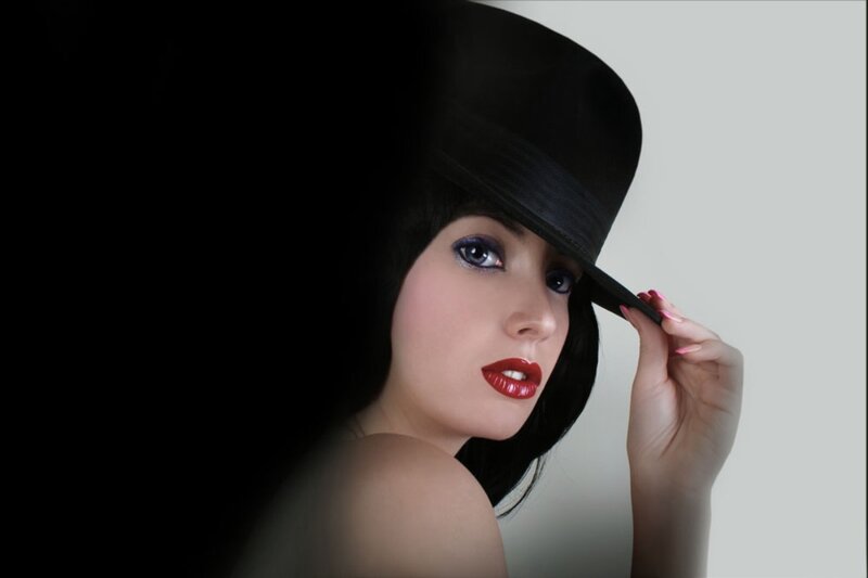 Woman in Black Hat — Dramatic, Photograph, Red Lipstick